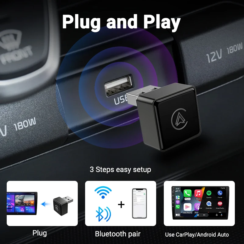 2in1 Wired To Wireless Carplay Smart DongleWireless Android Auto Adapter 5G WIFI For iphone Android Phone For FIAT MG Kia Audi