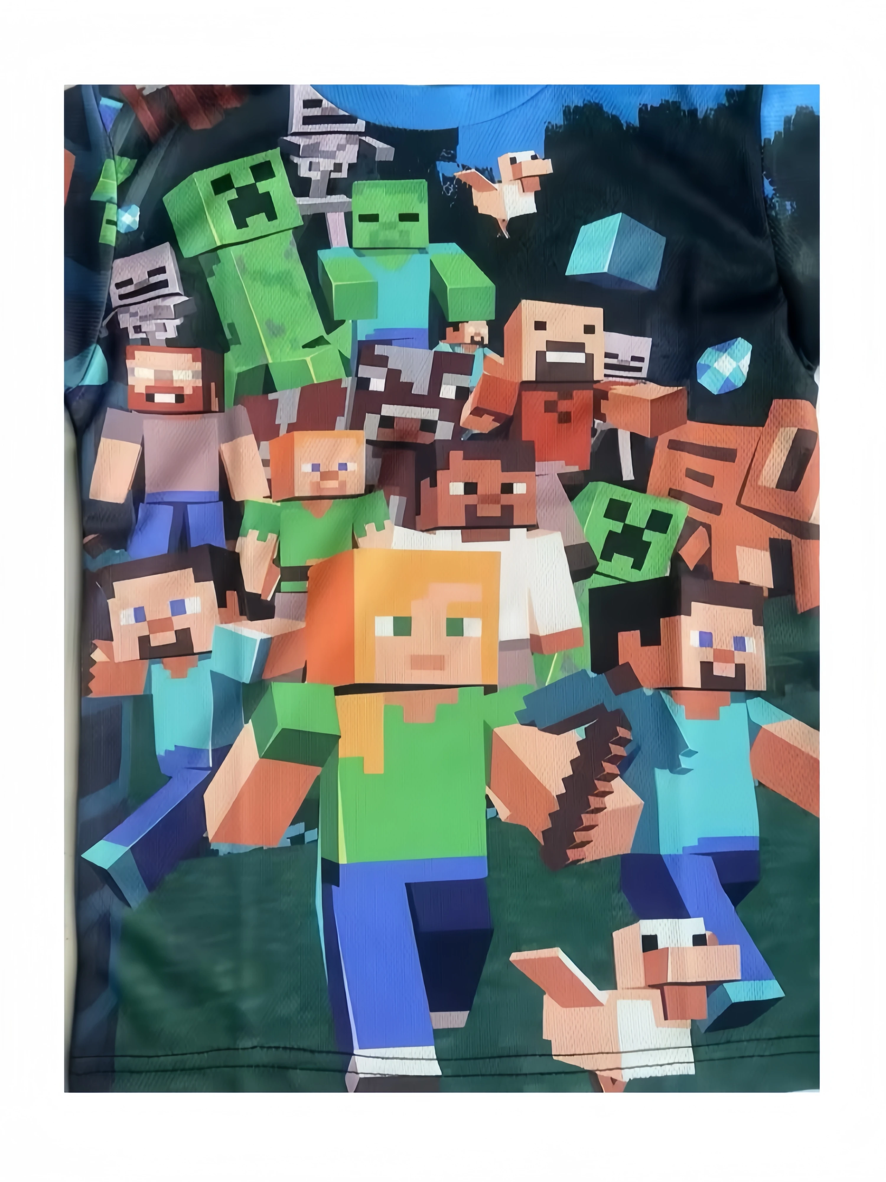 Uniqlo-T-shirt imprimé Minecraft 3D pour garçons et filles, décontracté, estival, mignon, bâtiment, nuits, dessin animé, haut populaire à l'intérieur et à l'extérieur