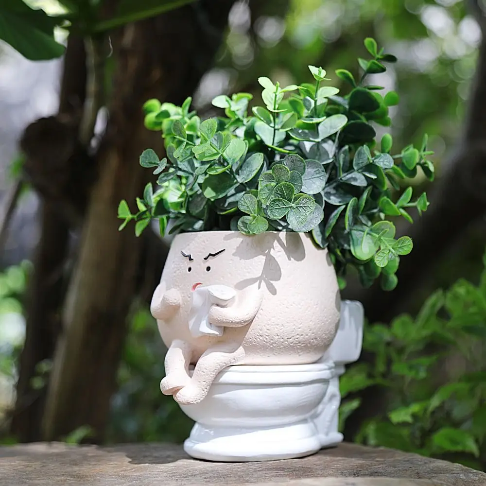 

Gift Resin Toilet Succulent Pots Funny Cute Spoof Planter Pot Creative Flower Head Planters