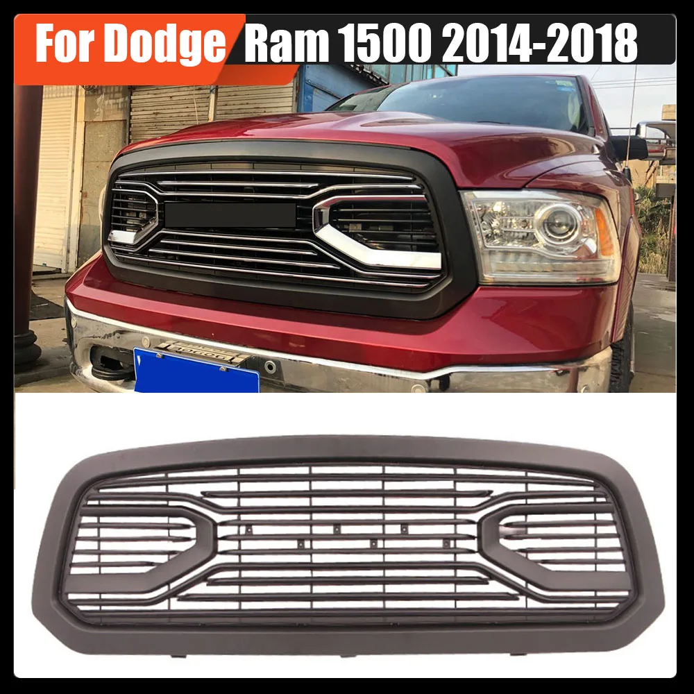 

Pickup Truck Middle Front Bumper Grill Hood Upper Grille Shell Matte Black ABS Racing Mesh Grille For Dodge Ram 1500 2014-2018