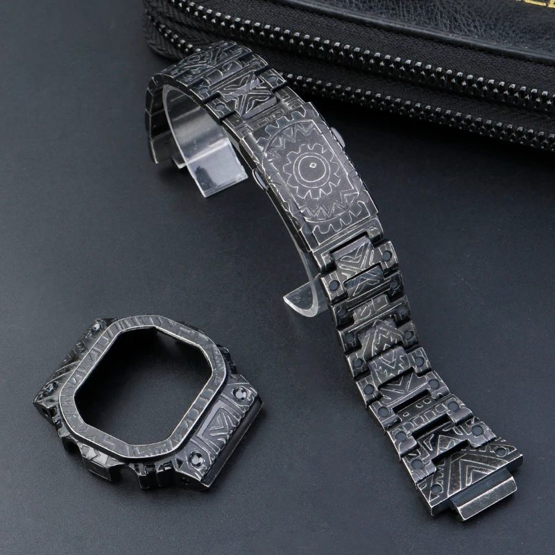 Refit DW-5600 Watch case strap for Casio G-SHOCK mod kit accessories DW5600 case DIY watch Retro pattern watchband set men'