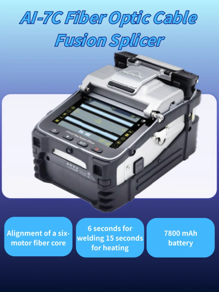 

Optical Fiber Fusion Splicer Signal Fire AI-7C 6 Motors Core Alignment 6S Splicing 15S Heating 3-in-1 Fiber Holder 7800mAh