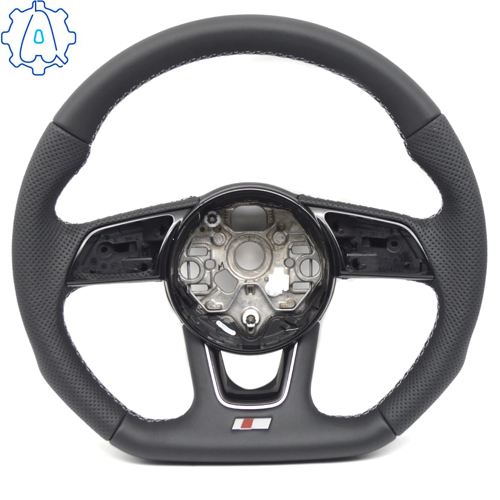 For Audi A3 8Y White Stitched Perforated Leather Flat Bottomed Steering Wheel Sport