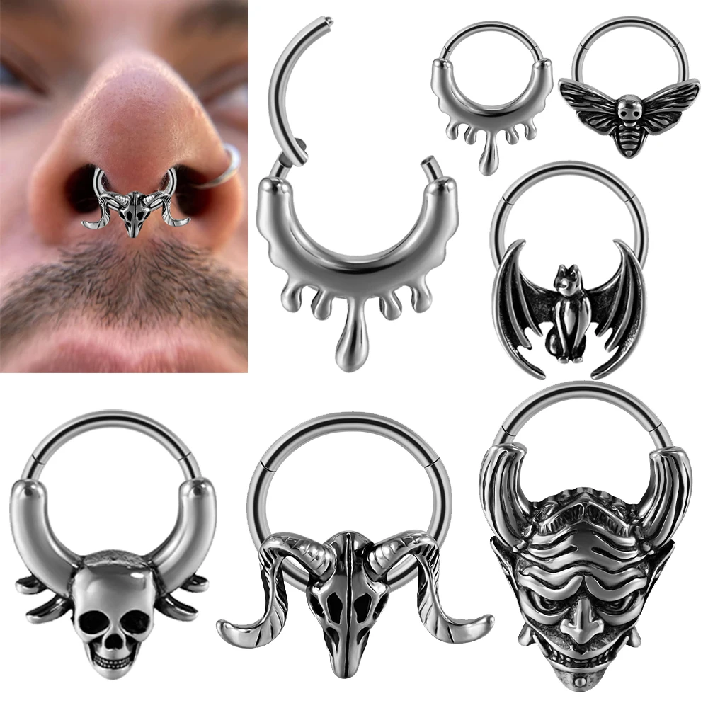 1 pieza Punk de acero inoxidable calavera oveja segmento anillos tabique nariz anillos cartílago hélice Piercing tabique Piercing pendientes joyería