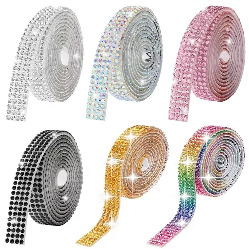 1Yard Self Adhesive Rhinestone Strip Crystal Bedazzling Strip Bling Rhinestone Ribbon Stickers For Crafts Fabric Car Shoes Decor
