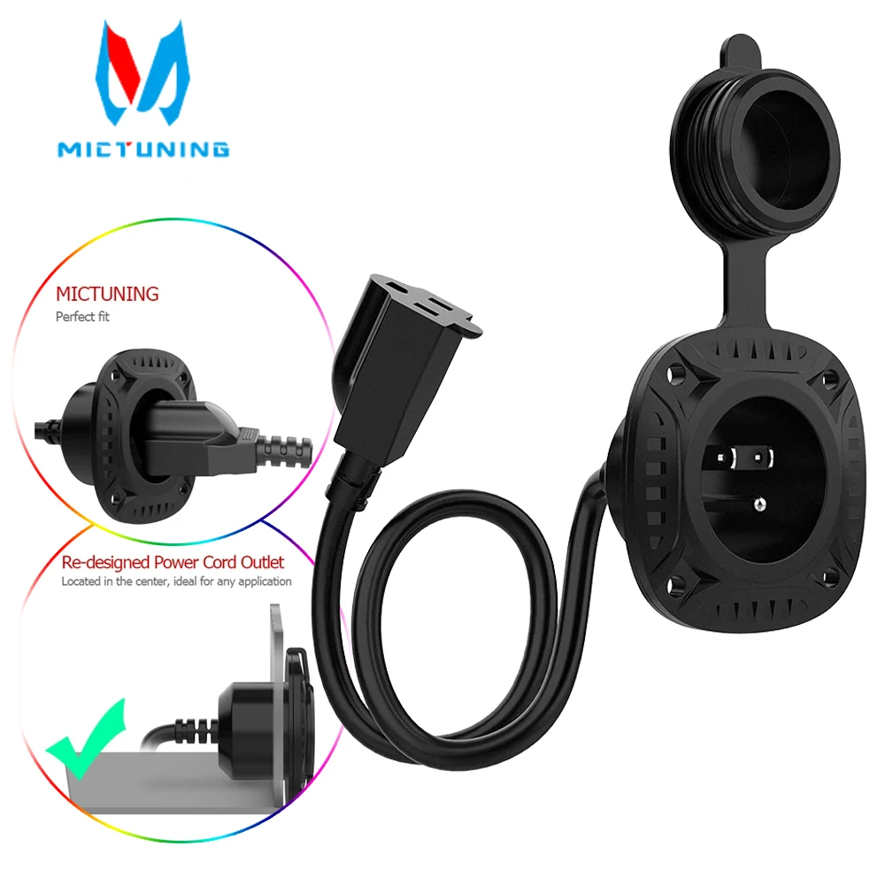 

MICTUNING 10A-15A 125V With Heavy Duty Integrated Dual 16" AC Extension Cord Plug Port Waterproof Cap for Car Marine Motorcycle