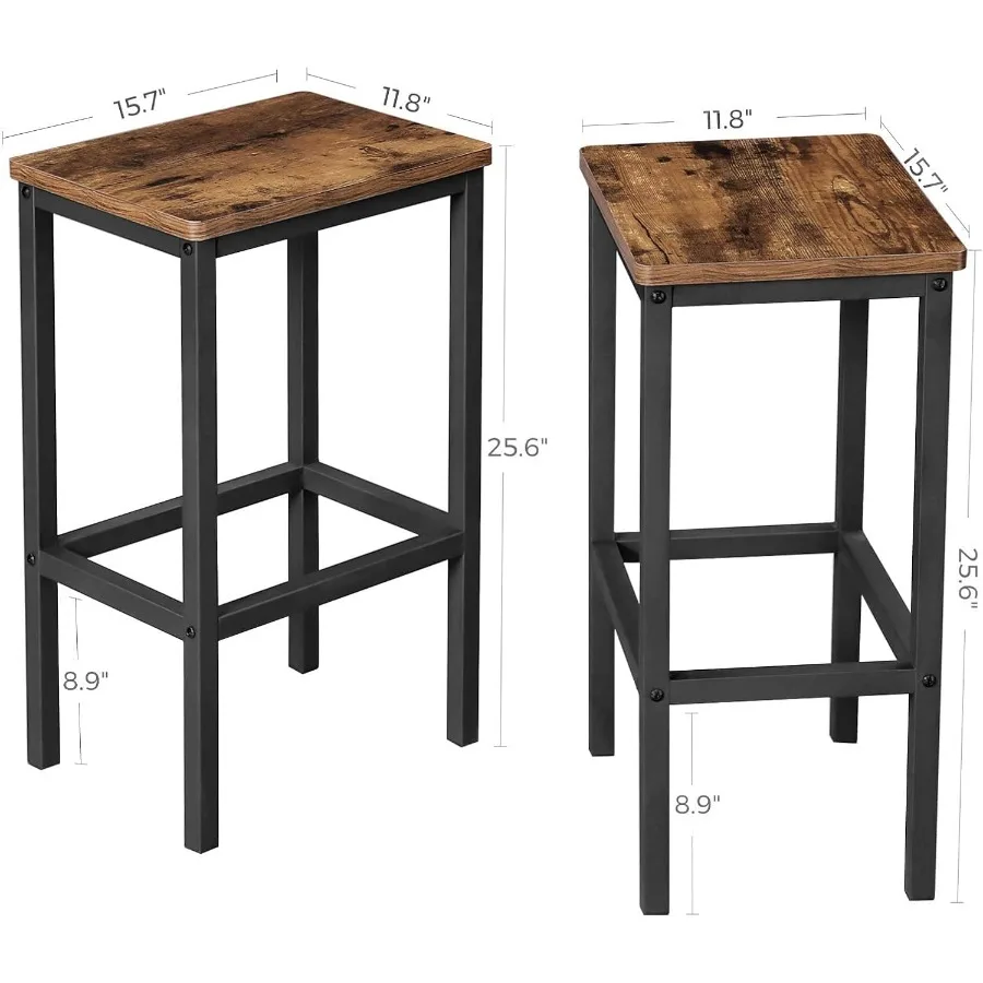 Brown Black Kitchen Stools Set of 2, Comfortable Counter Stools with Footrest for Entertaining & Breakfast