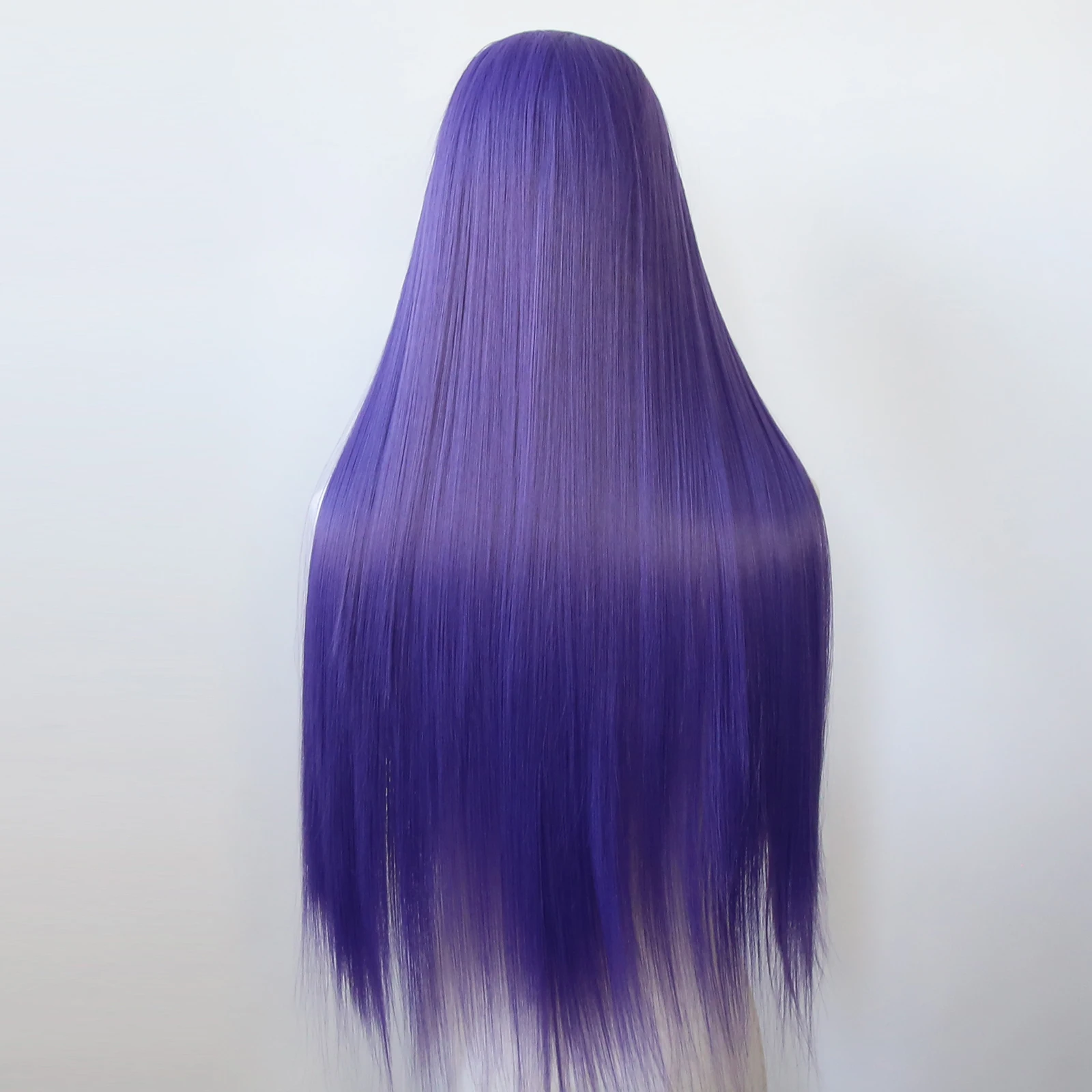 Peruca dianteira do laço sintético com fibra resistente ao calor, cabelo liso longo, pré arrancado, roxo escuro