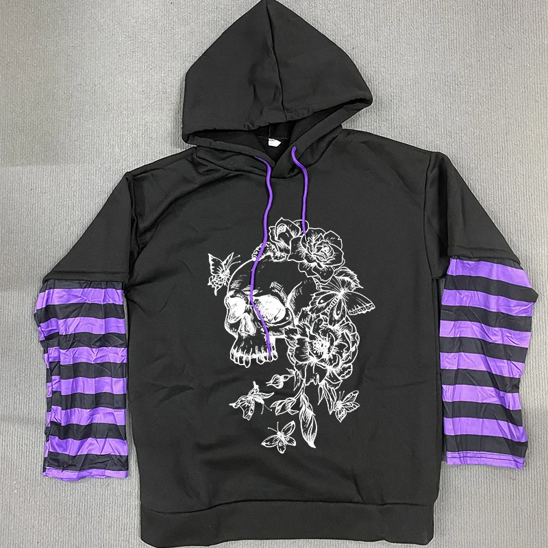 Gothic Punk Retro Harajuku Hip-hop Street Hoodies Trendy Casual Loose Versatile Sweatshirt Creative Skull Pattern Print Pullover #4