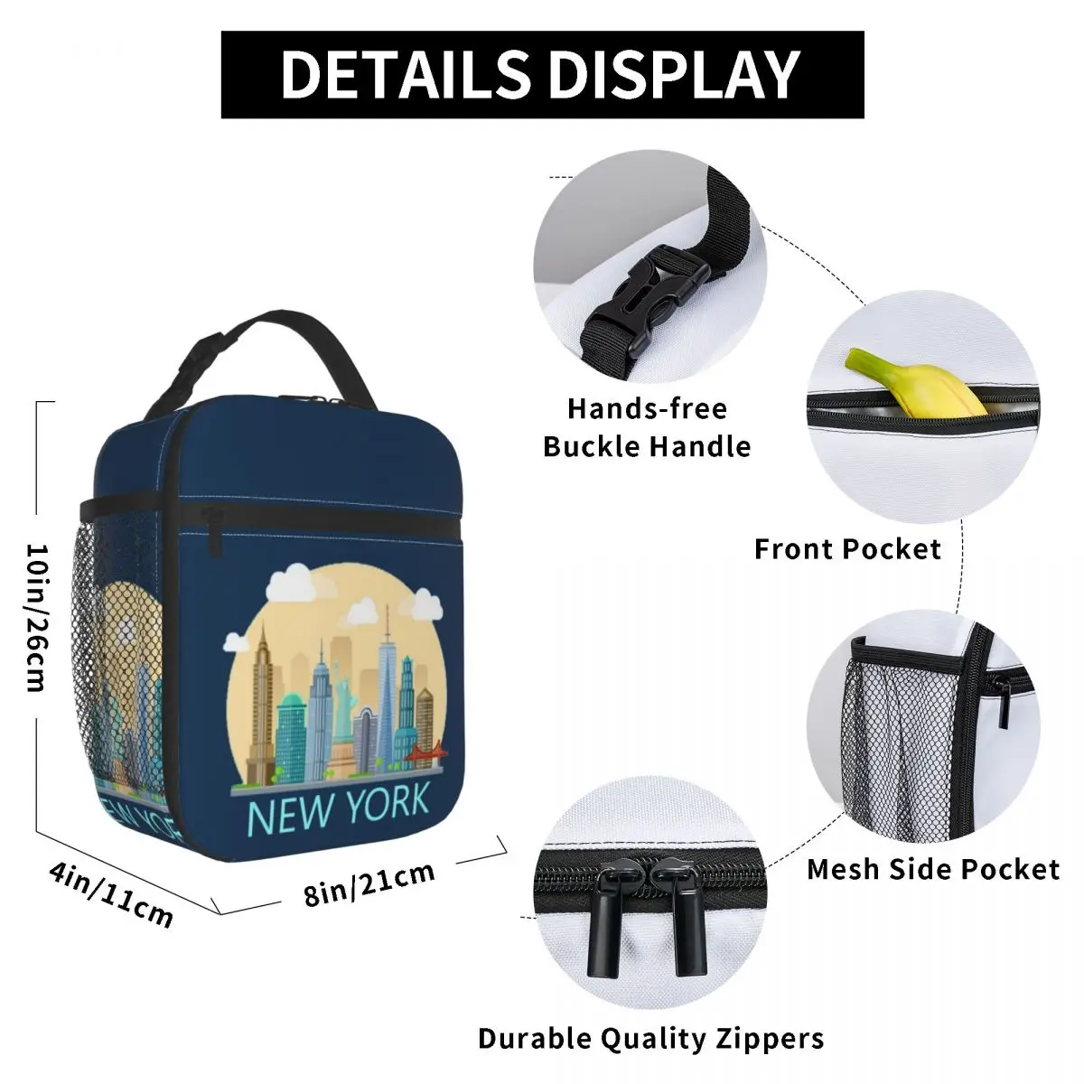 New York Skyline Insulated Lunch Bag for Women Office Cooler Thermal Food Box Tote Portable Lunch Boxes Container