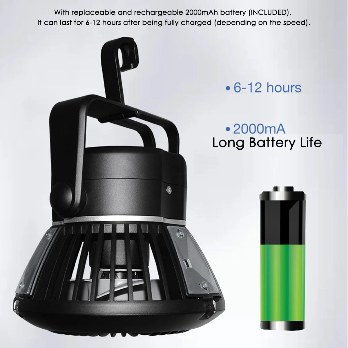 Lanterna da campeggio a LED portatile ABHI con ventilatore da soffitto - Ventilatore da tenda ricaricabile a energia solare e USB per escursioni in campeggio all'aperto