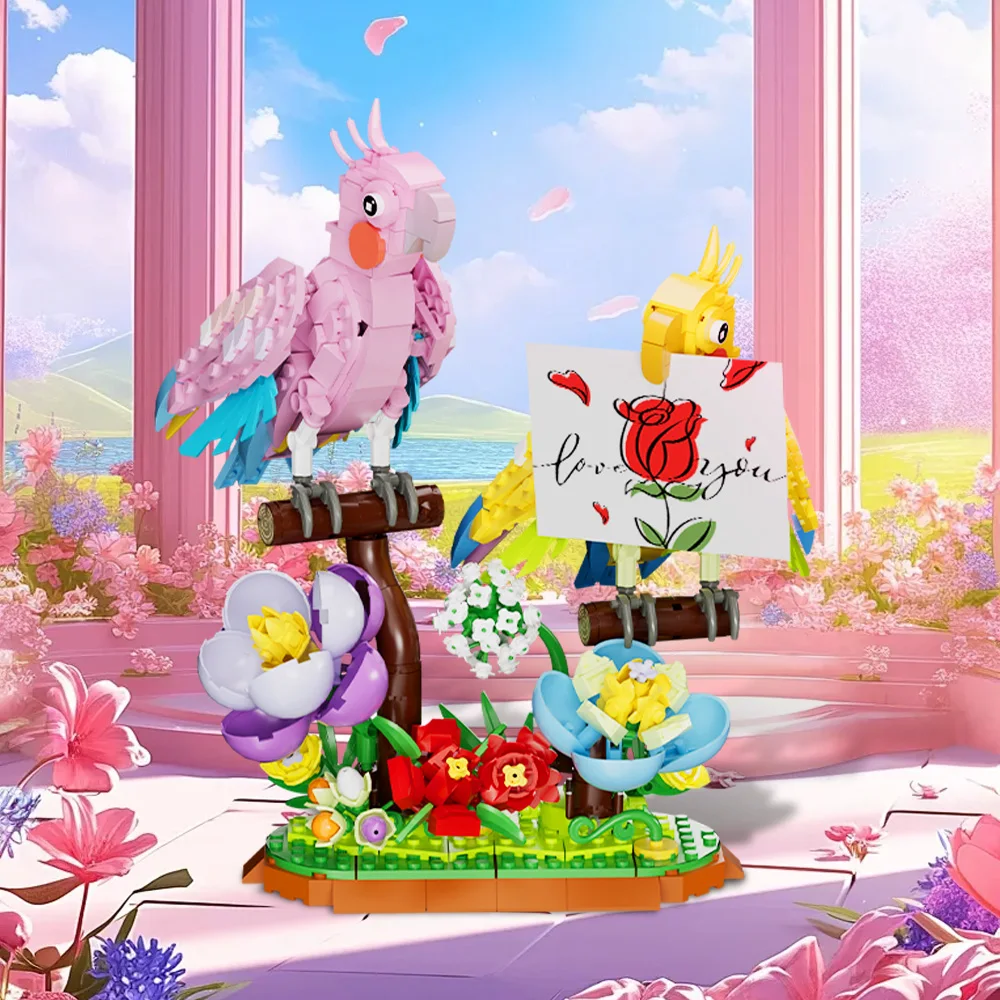 669 PCS Lovers Parrot Building Blocks With Box Display Kreatywne ozdoby do domu Prezenty, prezenty walentynkowe, prezent na rocznicę miłości