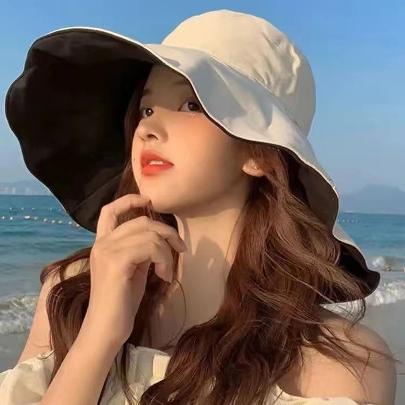 Double-sided Foldable Bucket Hat For Women Girls Summer Sun Hat Visor Fisherman Cap Anti-UV Wide Brim Sunscreen Hats Caps