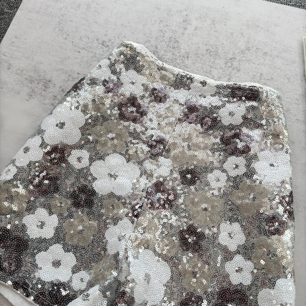 Pantaloncini a vita alta floreali con paillettes chic da donna Lady Streetwear Fiori Pantaloni corti a linea A