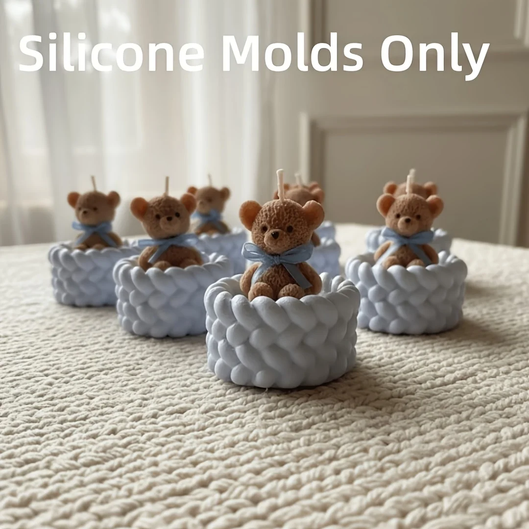 2pcs Teddy Bear And Rope Storage Box Silicone Mold Set, Suitable for Clay, Plaster, Teddy  Handmade Enthusiasts Home Decoration