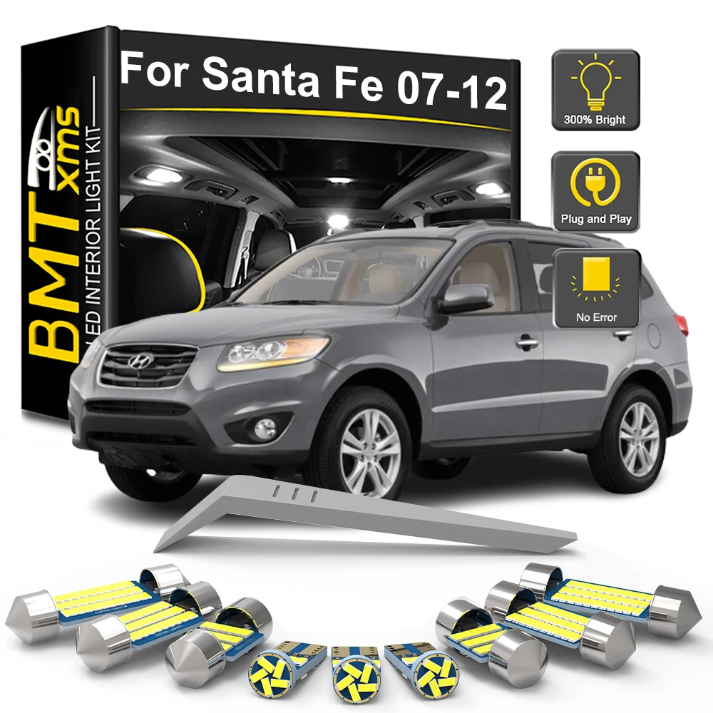 BMTxms 12Pcs For Hyundai Santa Fe Santafe MK2 2 II CM 2007 2008 2009 2010 2011 2012 Car LED Interior Light License Plate Bulbs