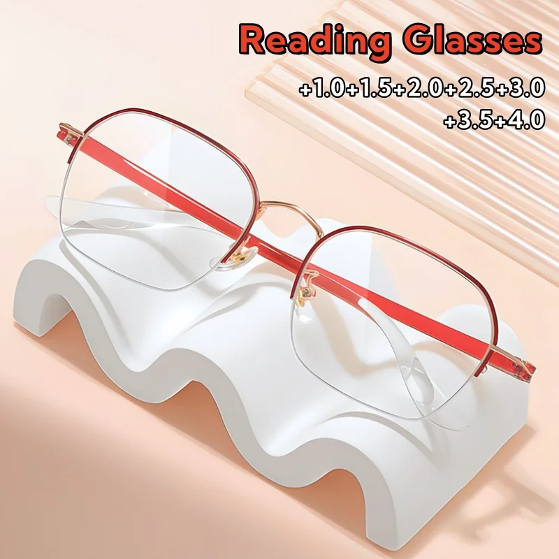 

TR90 Metal Half-frame Fashionable Personalized Reading Glasses Versatile Elegant Red Gold Lightweight Eye Protection Eyewear