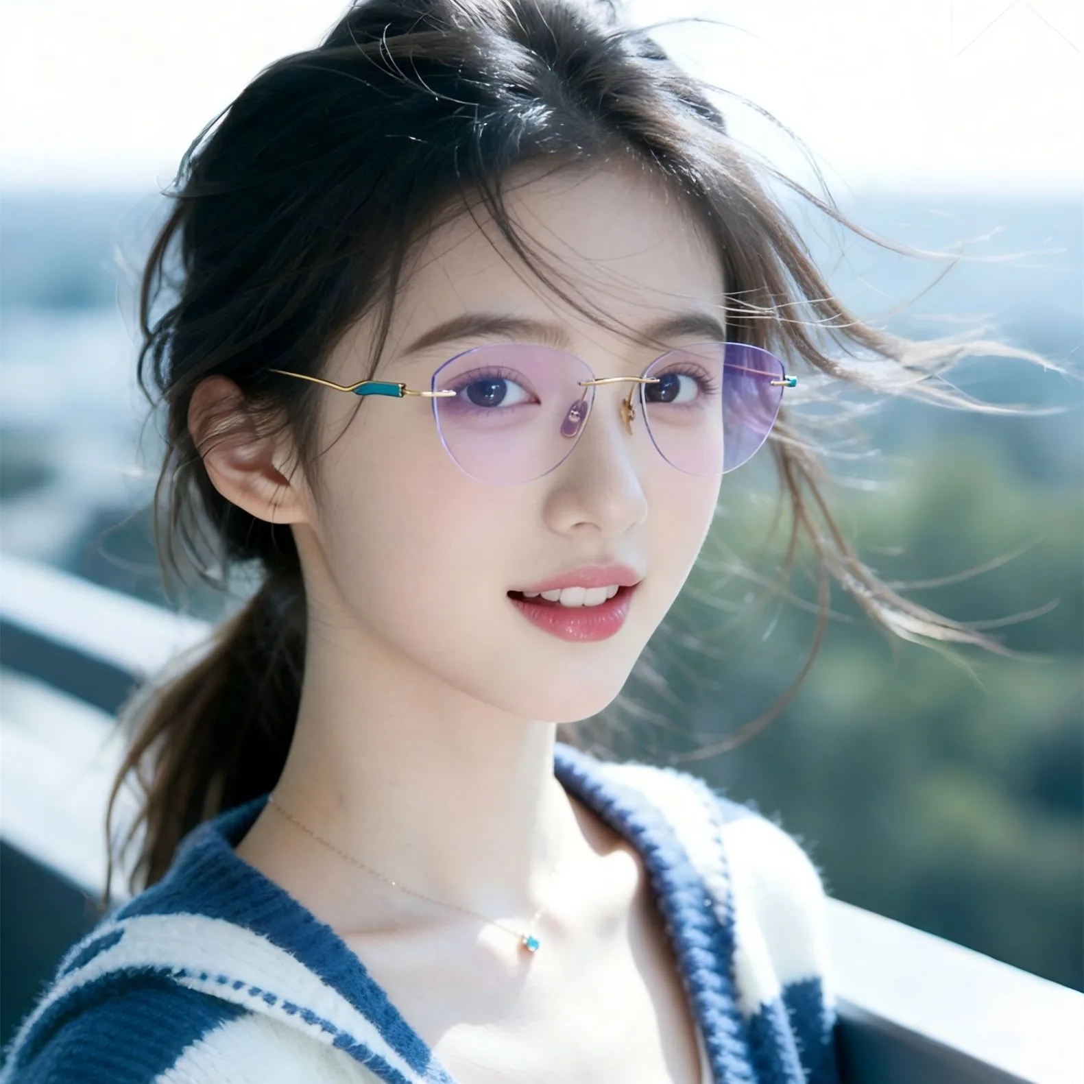 BETSION Unisex Retro Pure Titanium 10g Butterfly Eyeglasses Frame Fashion Rimless Rhinestone Curved Temple Spectacle #8170