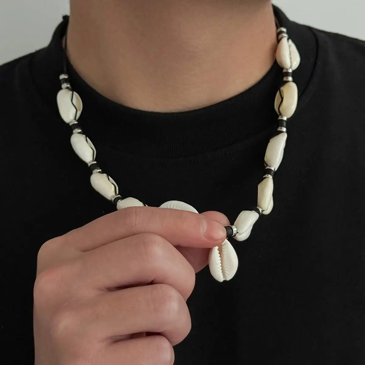 KunJoe Boho Ethnic Coconut Husk Scallop Chain Necklace for Men 2026 Surfers Summer Ocean Beach Vacation Collar Neck Jewelry Gift