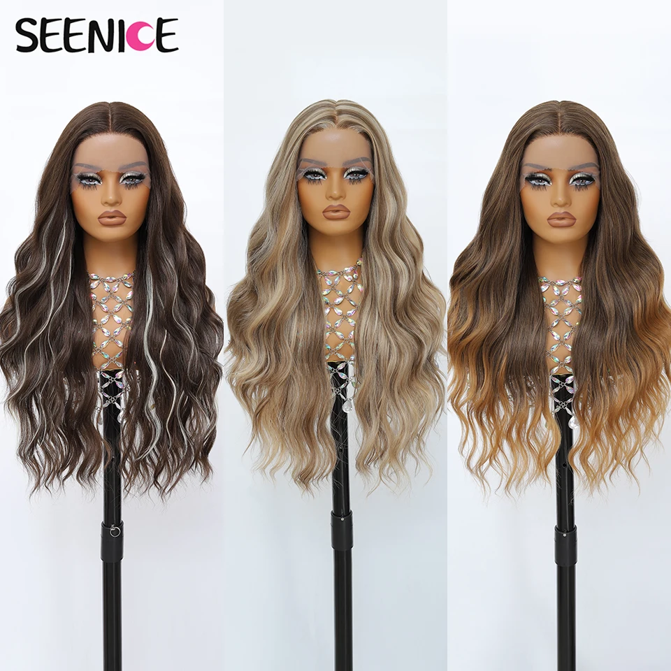 

T-Part Synthetic Lace Front Wigs For Women High Density Lace Wigs 28 Inch Long Natural Wave Ombre Blonde 13x5x1.5 Cosplay Wig