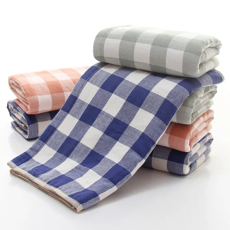 

1Pc 34x75cm 100% Cotton Classical Gauze Plaid Home Soft Absorbent Bathroom Family Adult Hand Towel