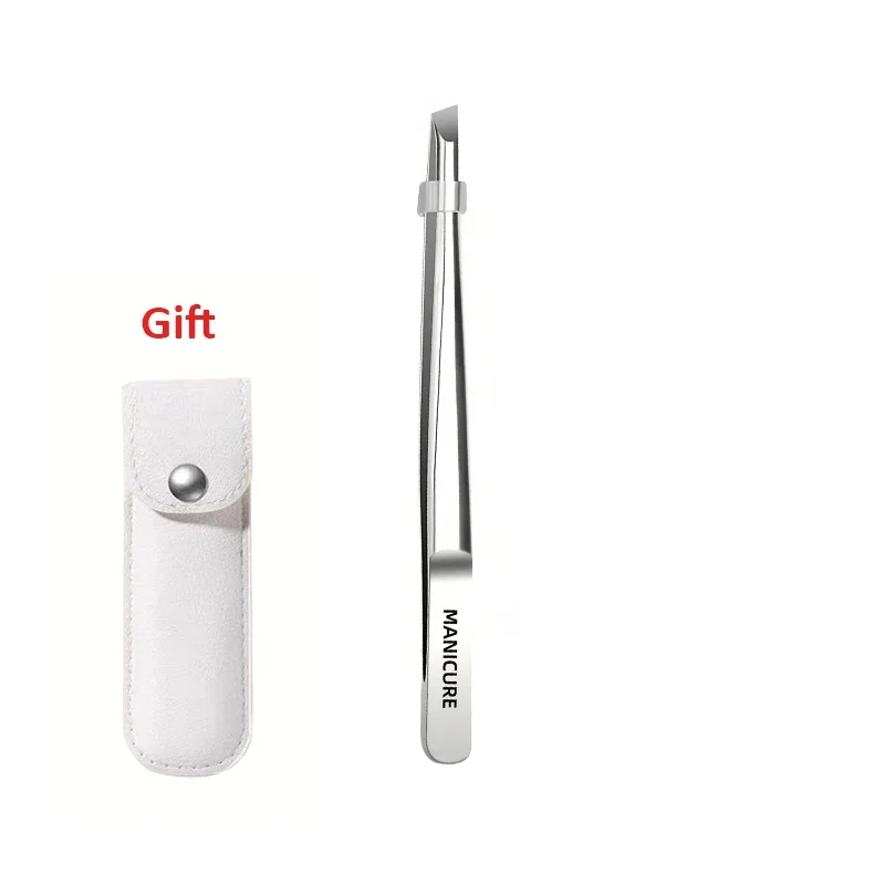 Pince à épiler inclinée en acier inoxydable avec pointe antidérapante - Précision robuste pour l'épilation des sourcils, l'application et la coupe des cils