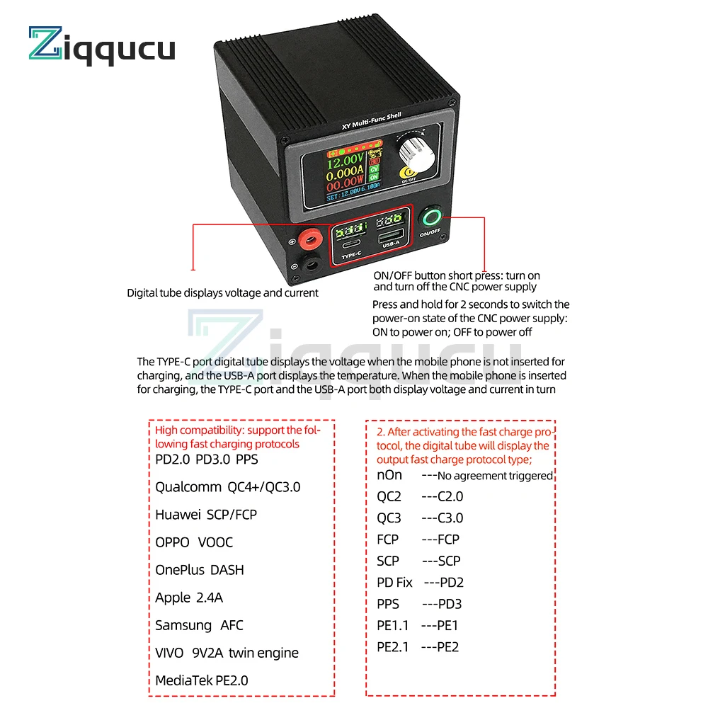 Imagem -03 - Cnc dc Estabilizador de Alimentação Alumínio Habitação Liga Kit Faça Você Mesmo com Protocolo Completo pd Carregamento Rápido Tipo-c Porta Xy3606