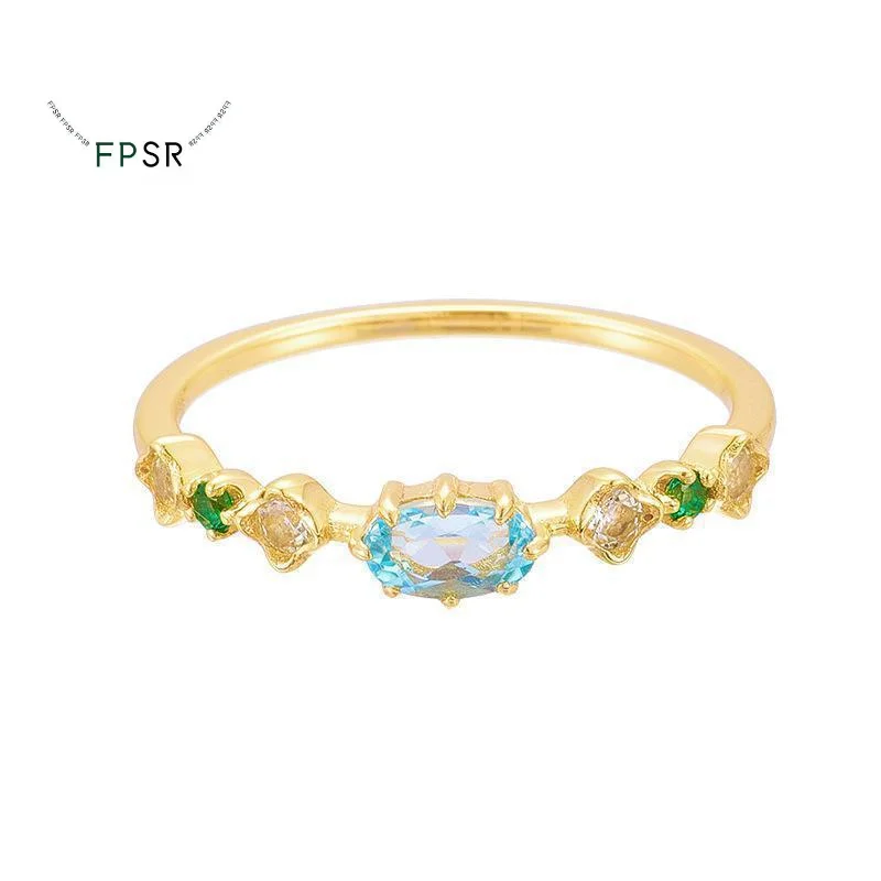 

Fpsr Elegant Gold Plated Blue Topaz Zircon Rings For Women Natural Gemstone Colorful Stylish Wedding Engagement Jewelry Gift