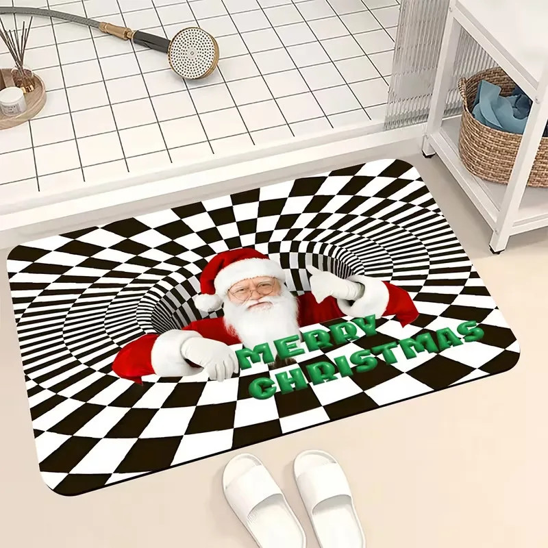 VIKAMA Checkerboard Santa Vortex Mat, Noise Reducing & Machine Washable, for Bathroom Entryway Christmas Floor Rug, Home Decor