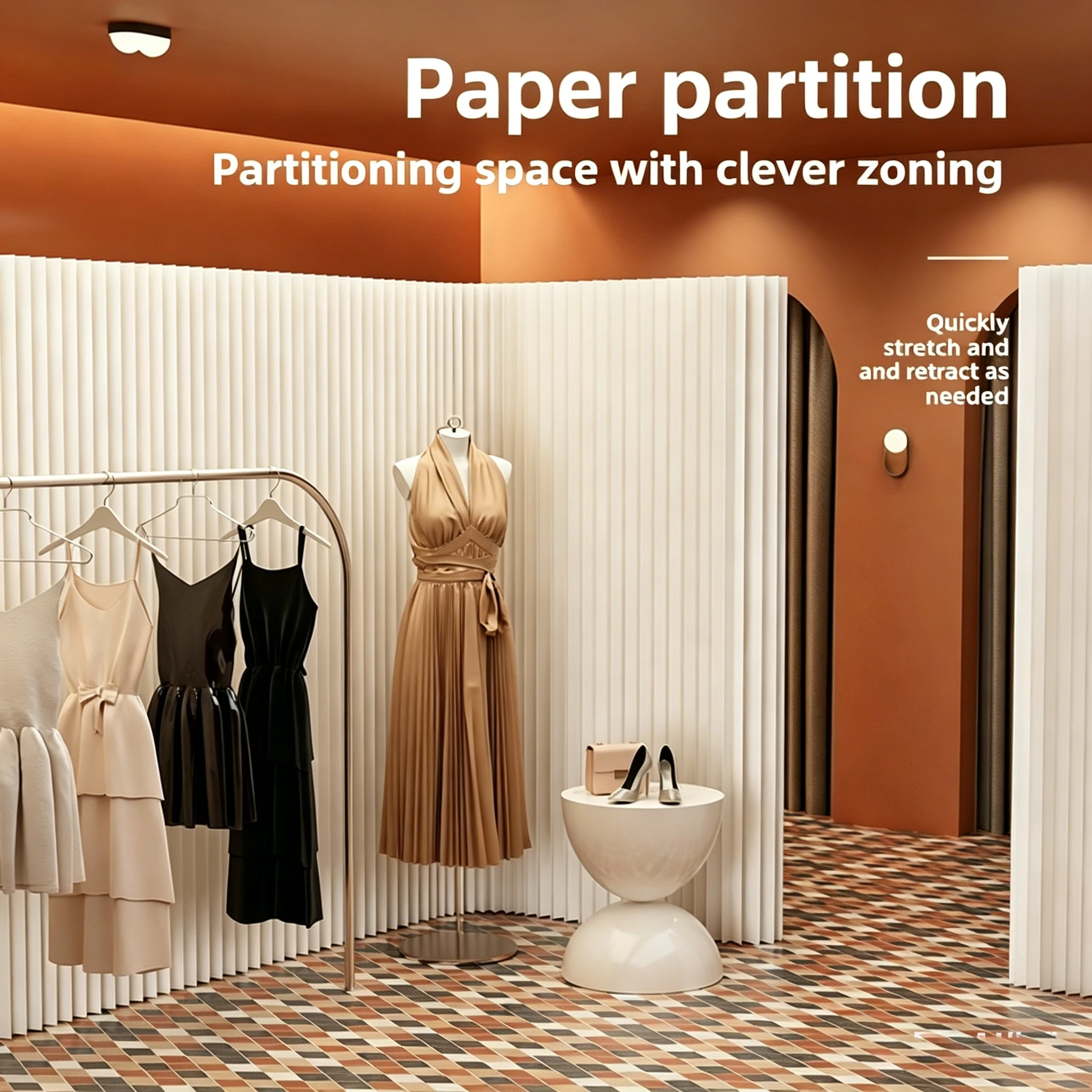 Foldable Paper Room Divider Screen, Portable Movable Privacy Partition Backdrop for Living Room Office Beauty Salon Live Studio