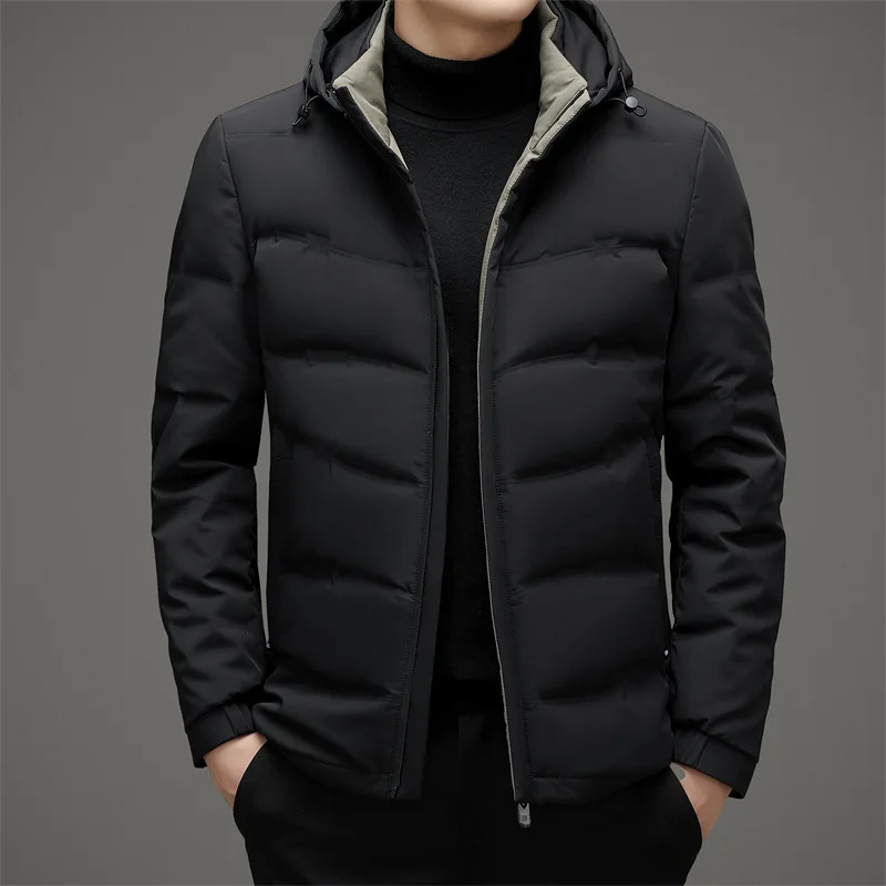 Men's Standing Collar Hooded Down Jacket Short 2023 Autumn and Winter New Middle-aged Solid Color Minimalist