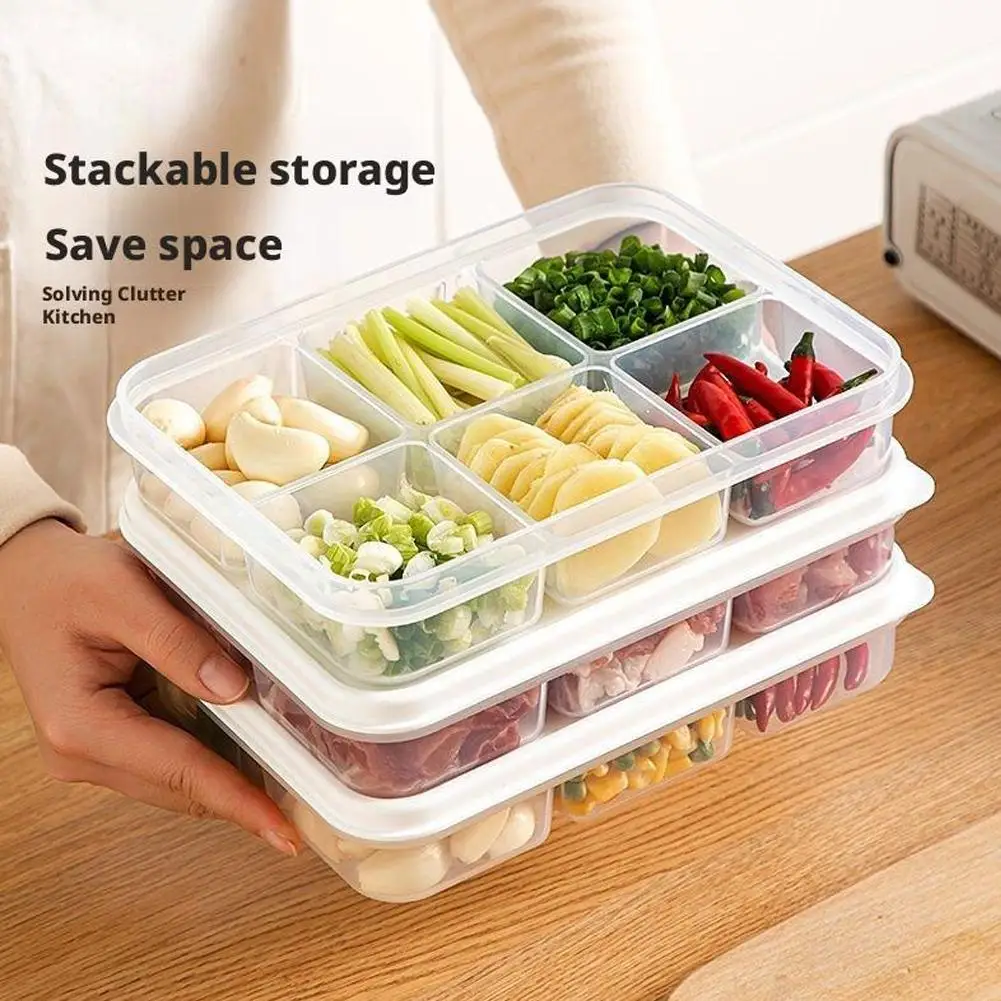 4 Grids Food Fruit Storage Box Portable Compartment Refrigerator Freezer Organizers Sub-Packed Meat Onion Ginger Clear Crisper