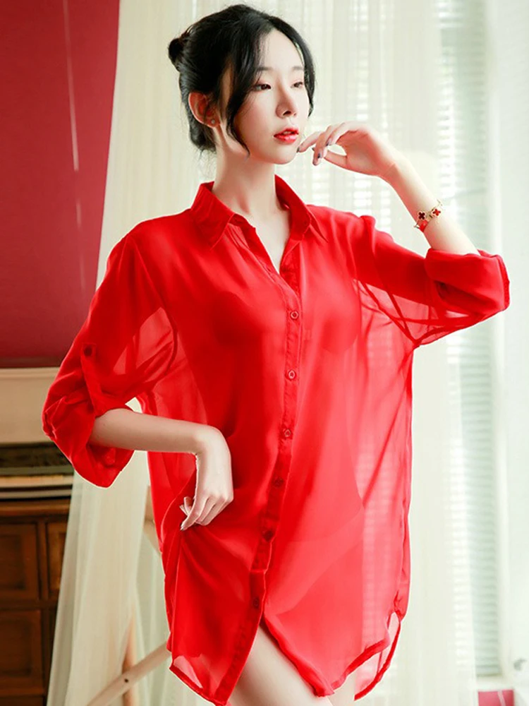 

Hot New Women Sexy Lingerie Hollow Temptation Nightdress Transparent Pajamas Sleep Tops Women Sleepwear Temptation Sleep Shirt