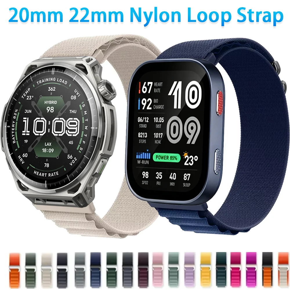 20/22mm Alpine Nylon-Schlaufenarmband für Amazfit Bip Max 6 5 Balance 3 2 Ultra T-Rex3 Pro Armband Amazfit Helio Active 3 2 Max Gurt