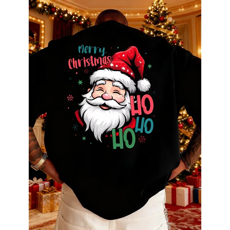 

Men's Short Sleeved T-shirt Santa Claus Merry Christmas HO HO HO HO Suitable for Holiday Parties, Daily Wear