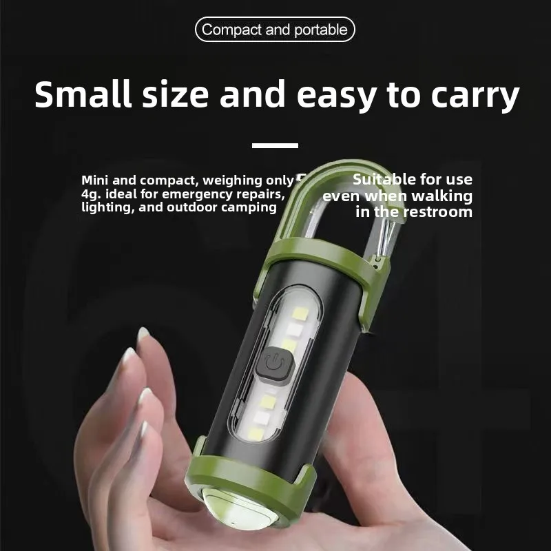 Multifunctional Mini Keychain Light: Outdoor Portable, with Hook, Rechargeable, Flood Light & Flashlight for Cross-Border