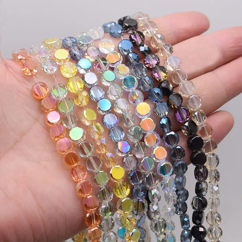 30pcs 8mm/bag Flat Round Faceted Crystal Glass Beads AB Color Disc-Shaped Loose Beads For Jewelry Making DIY Bracelet Earring