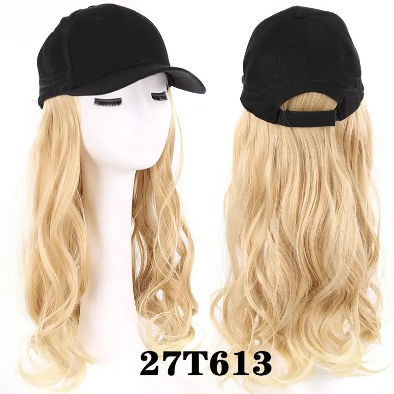 Synthetic Fluffy Wavy Wigs with Hat Baseball Cap Seamless Connection Hair Extensions for Women Adjustable Hat Wig