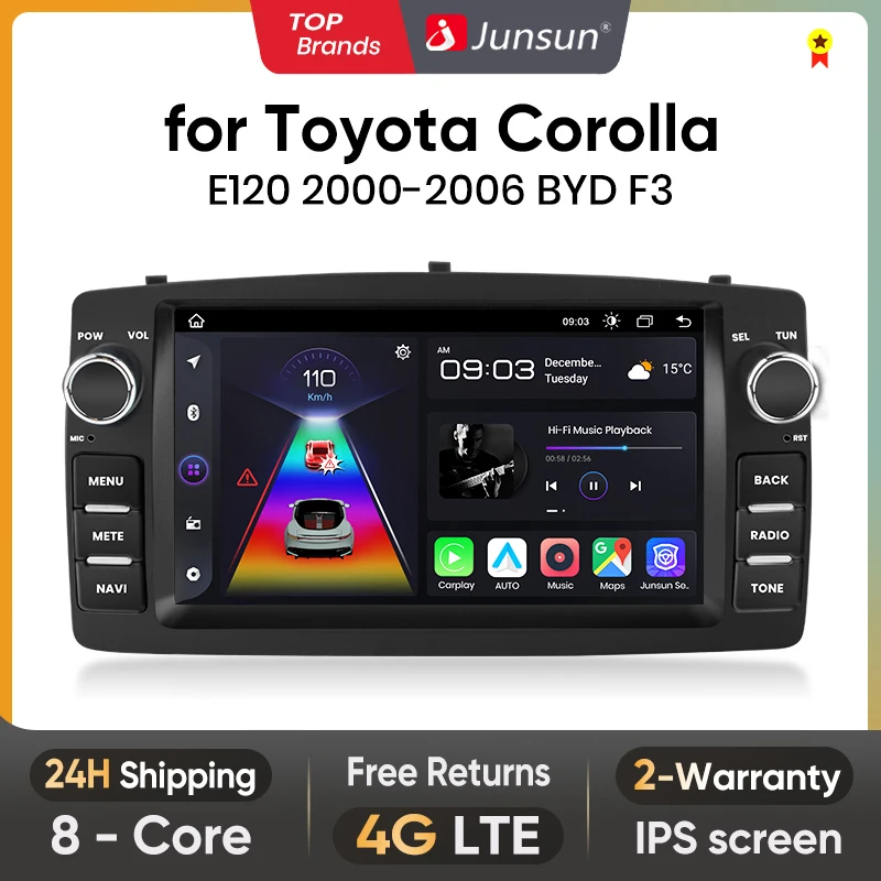 Junsun 7 Inch Wireless Carplay Android Auto Radio For Toyota Corolla E120 2000-2006 BYD F3 2003-2020 Car Multimedia GPS No 2din