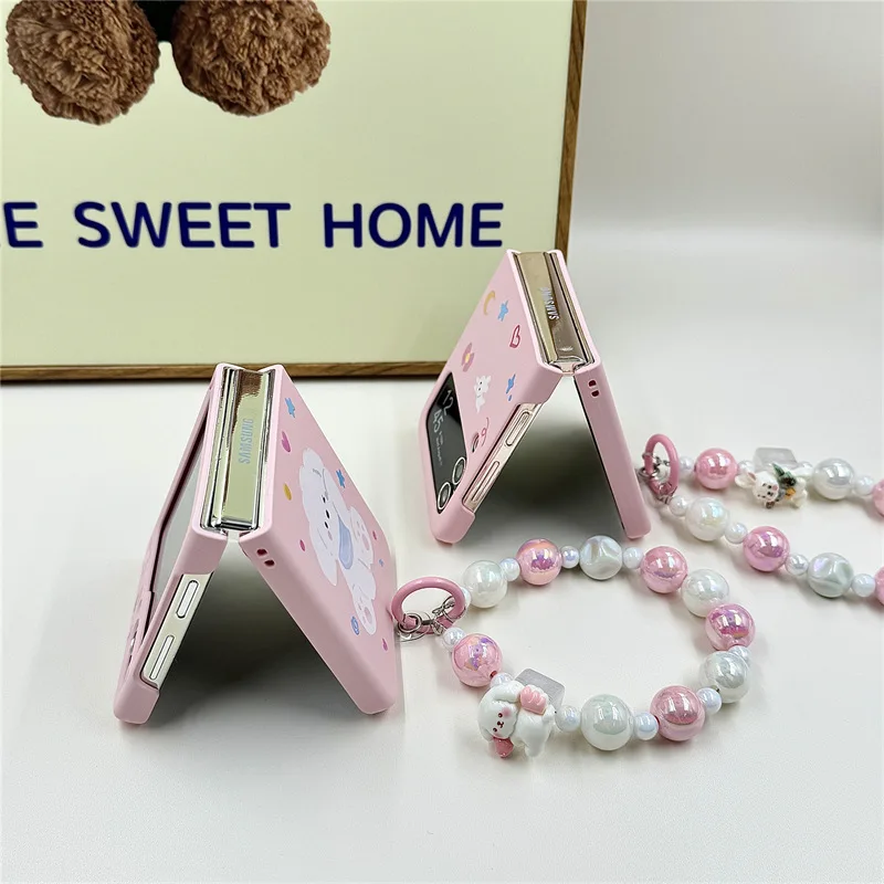 Cute Pink Rabbit Phone Case for Samsung Galaxy Z Flip 6 5 4 3 Protective Back Cover for ZFlip4 ZFlip5 ZFlip6 Case Shell