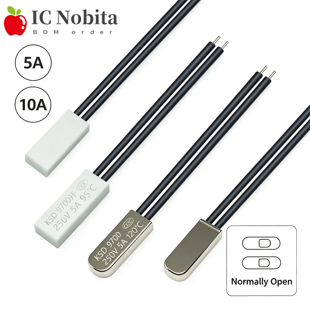 50PCS 100PCS KSD9700 250V 5A 10A  Temperature Switch Thermal Control Protector 40C-150C Temperature Fuse Normally Open