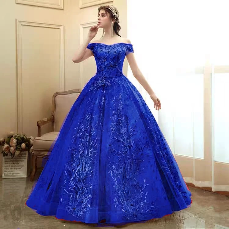 

Синее платье Quinceanera по индивидуальному заказу, бальное платье с открытыми плечами, винтажное кружево Quinceanera Sweet16, выпускной вечер, большие размеры, Vestidos Real