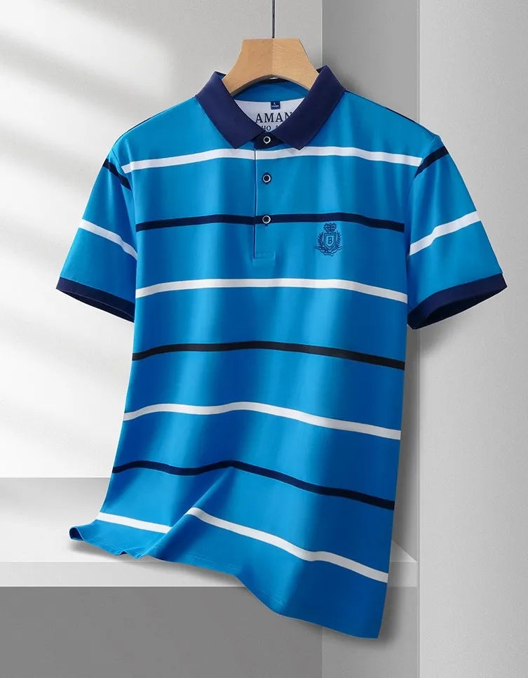 أزياء مخططة الرجال قصيرة الأكمام قميص بولو الصيف جديد فاخر العلامة التجارية إلكتروني التطريز حريري تنفس عالية الجودة تي شيرت