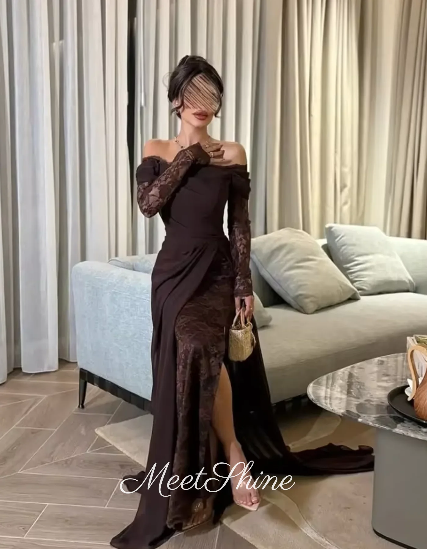 Elegante sereia fora do ombro vestido de baile para mulher vestido de noite até o chão personalizado arábia saudita vestido de casamento 2025
