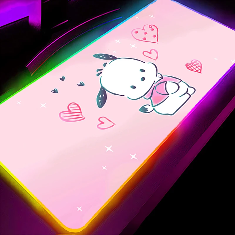 Mouse pad led pochacco e-sports jogadores jogos backlight acessórios rgb mousepad gamer pc completo teclado de computador tapete de mesa
