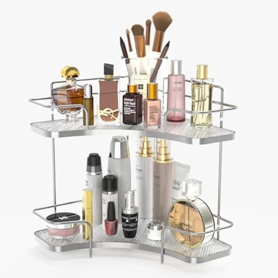 

2 Tier Bathroom Countertop Corner Organizer, Countertop Perfume Tray, Vanity Counter Shelf, Skincare Makeup Cosmetic Vanity Org
