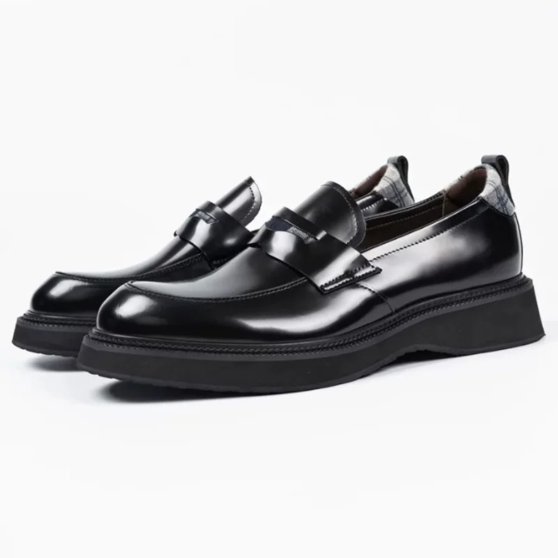 Black Genuine Leather Dress Shoes For Man Luxury Thick Bottom Leather Penny Loafers Slip-on Cow Lining Business Casual Shoes