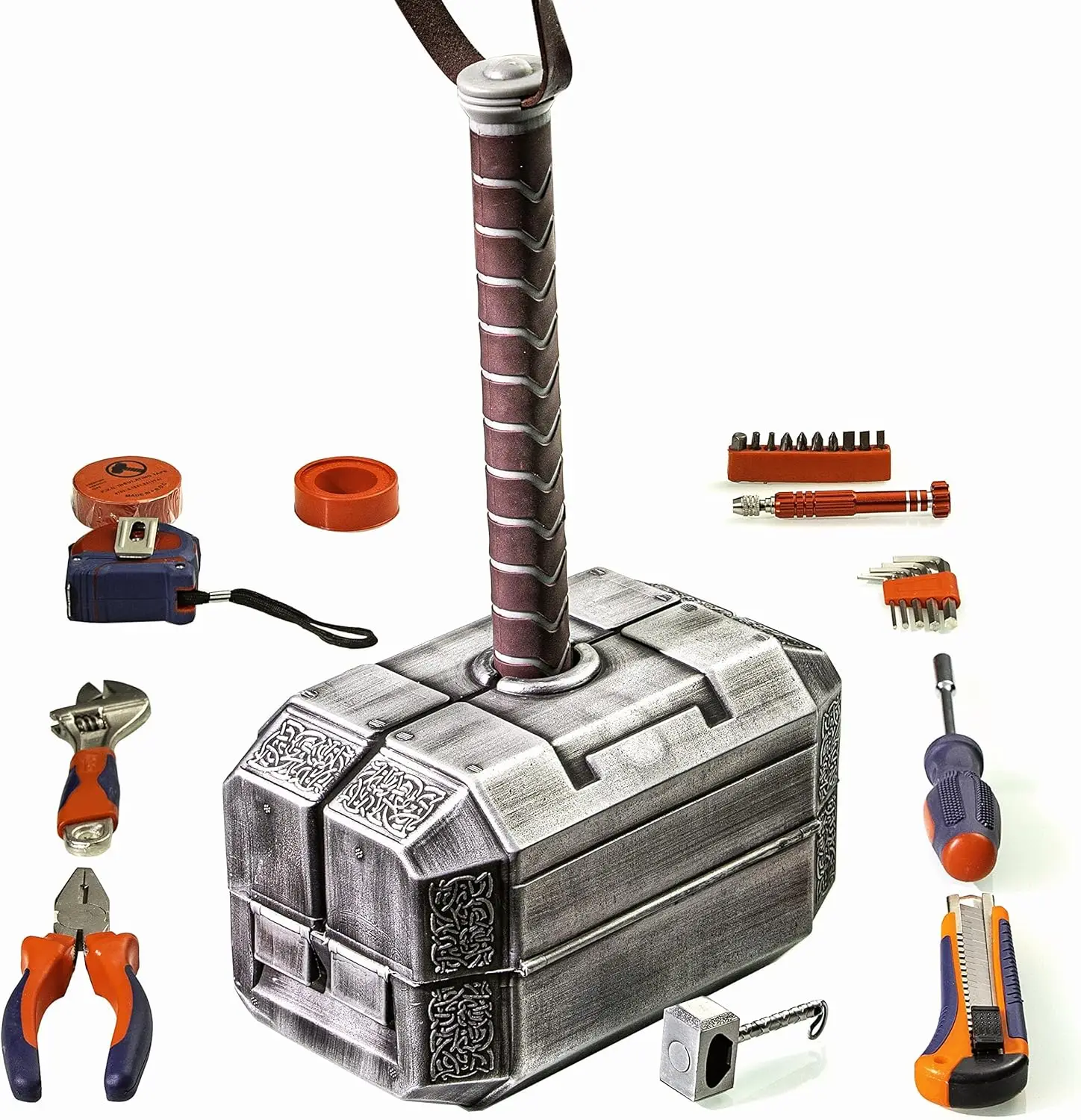 Silver Multifunctional Hammer Tool Set, Silver Tool Box, Excelente Novidade Presente para Homens