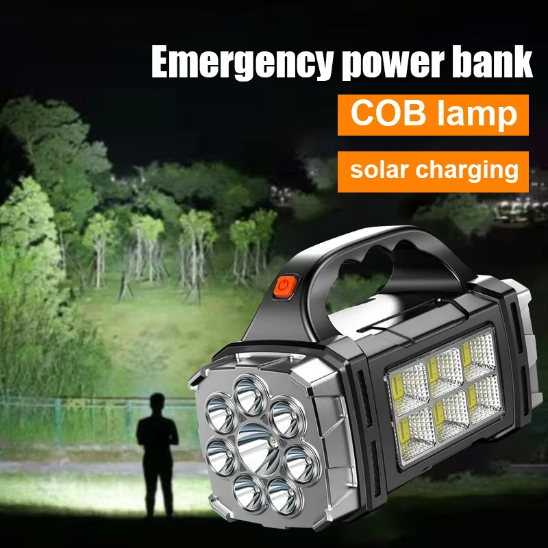 Powerful LED Flashlight COB Camping Rechargeable Lantern Outdoor Portable Searchlight Strong Light Torch Mobile Power Supply