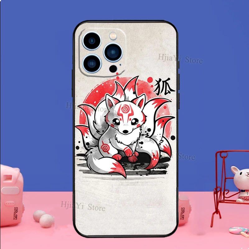 Kitsune Fox Art Phone Case For iPhone 16 15 12 13 Mini 11 14 Pro XS Max Plus X XR Silicone Cover